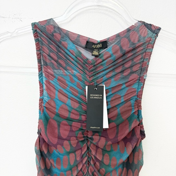 AFRM Peyton Maxi Dress Cyber Optic Dot Mesh Ruched Bodycon - Picture 3 of 4